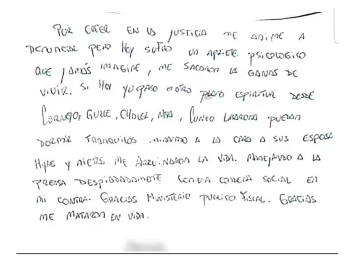 La carta que presentó la denunciante de los rugbiers franceses acusados por abuso sexual. Captura: Infobae