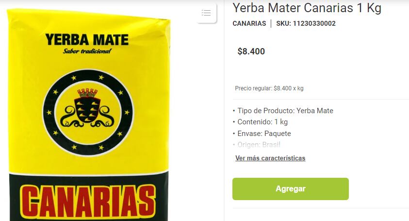 El precio del paquete de 1kg se mantiene en Jumbo. Gentileza: Captura página web oficial.