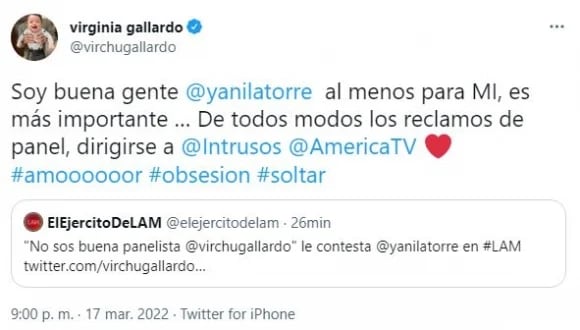 Yanina Latorre y Virginia Gallardo se cruzaron en las redes y se dijeron de todo