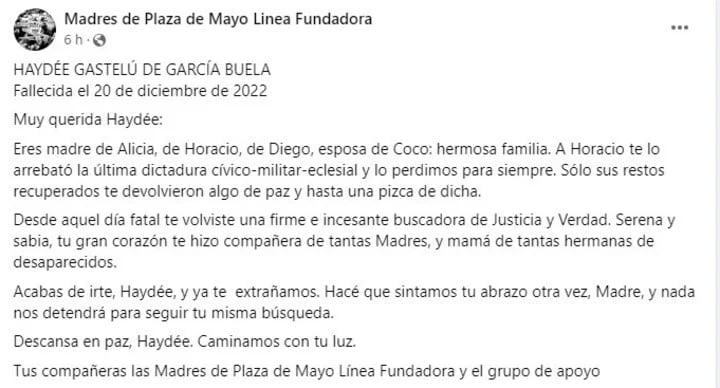 Comunicado de Madres de Plaza de Mayo.