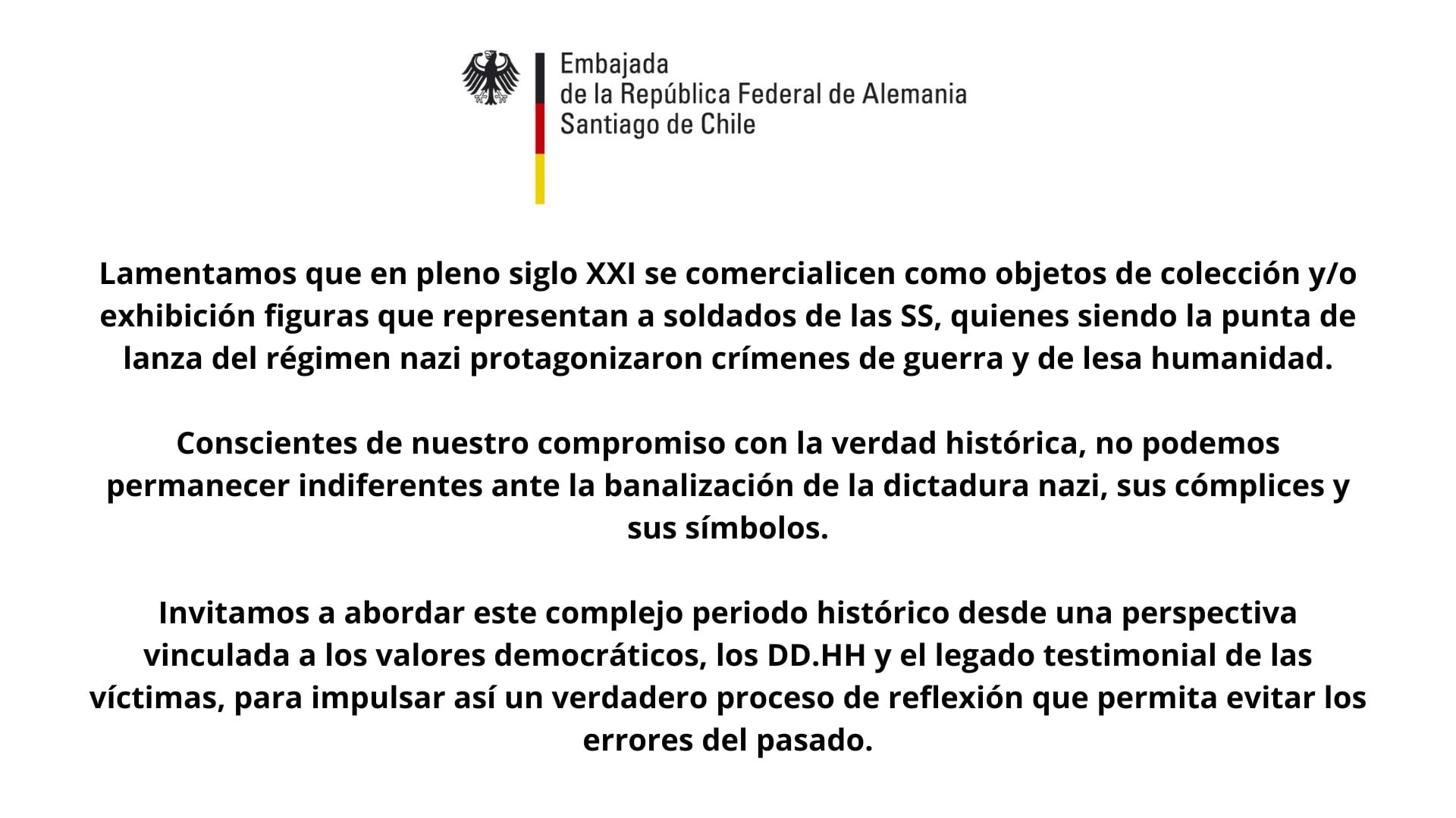 La Embajada de Alemania en Chile sacó un comunicado en repudio al diario El Mercurio.