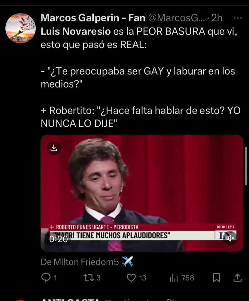 Repudiaron en redes la pregunta de Luis Novaresio a Robertito Funes