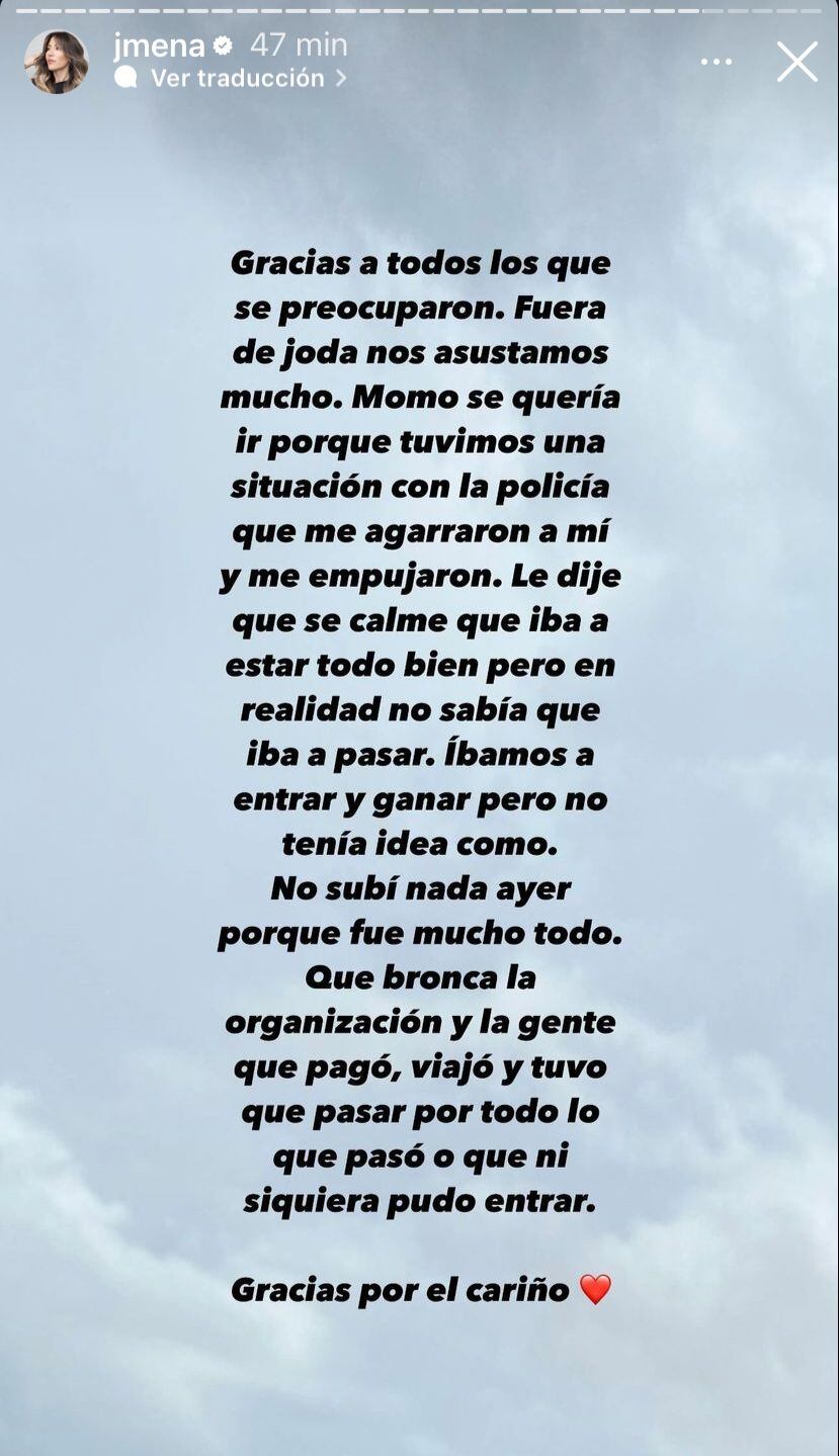 Jimena Barón y el mal momento que vivió con su hijo por los incidentes en la previa de la final de la Copa América.