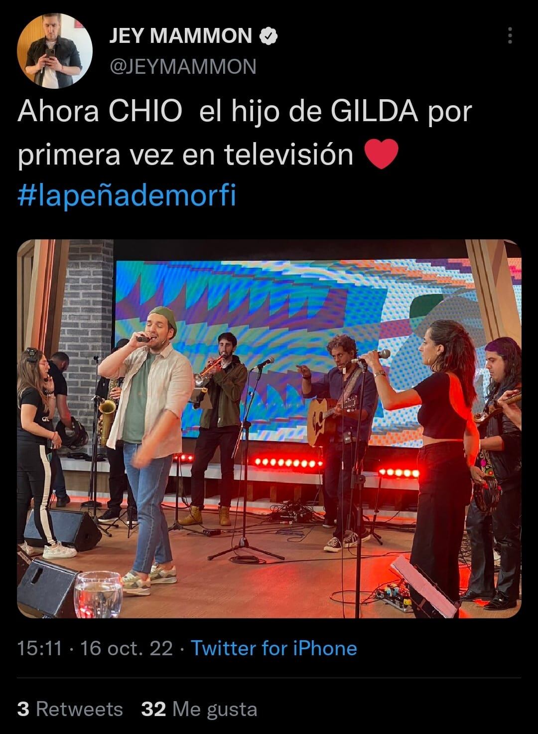 Jey Mammon se alegró al recibir a Facundo “Chio” Cagnin en "La peña de morfi" (Captura de pantalla)