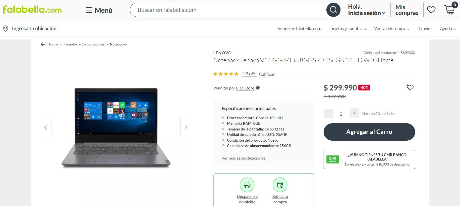 Esto sale en Chile la notebook Lenovo V14 i3.