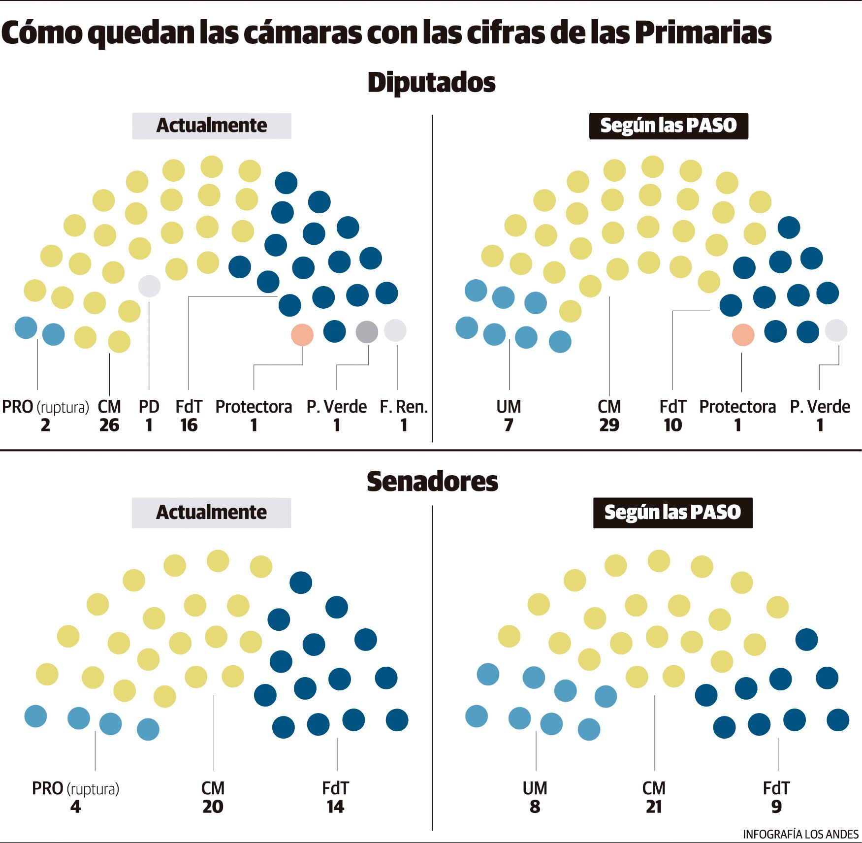 Cómo quedan las cámaras de diputados y de senadores según las cifras de las Paso.