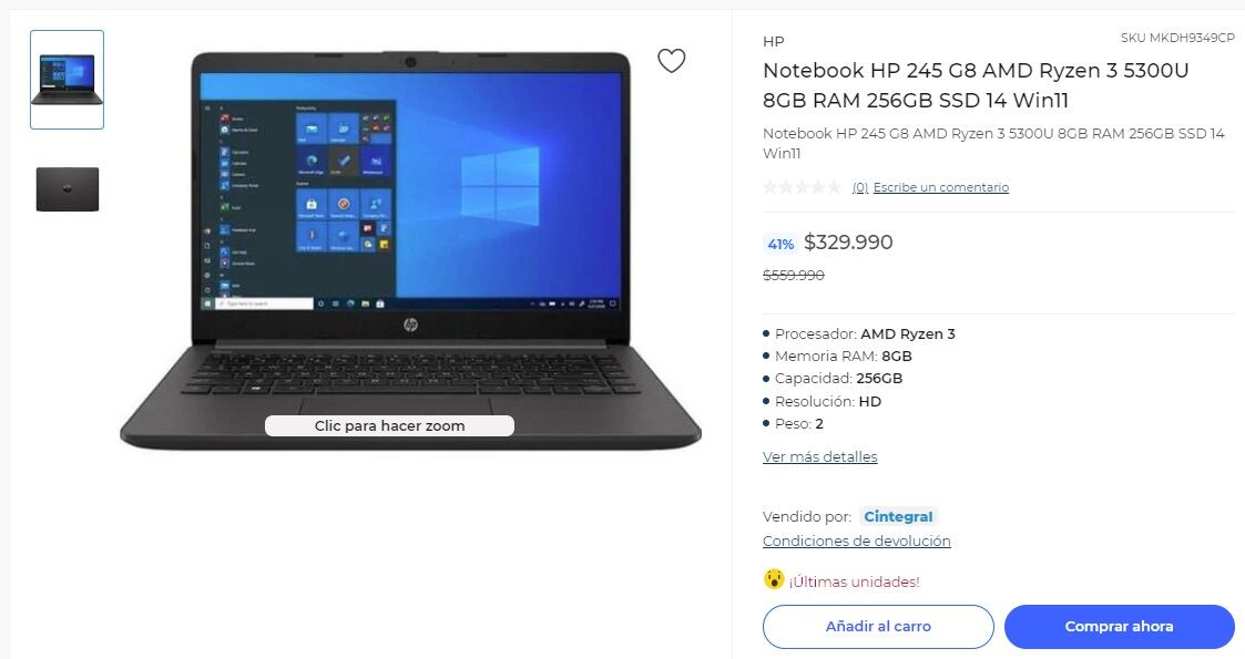 Notebook HP (8 de julio de 2022, París Chile)