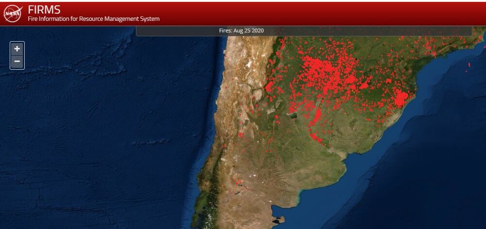 Mapa de puntos de calor al 25/08 - NASA
