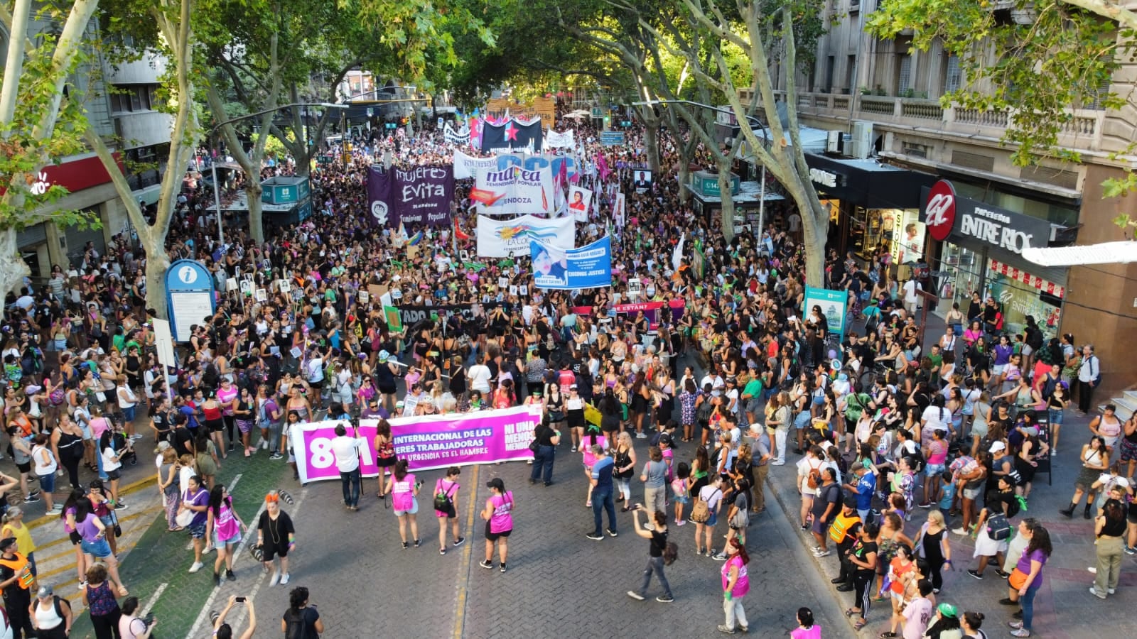 Miles de mujeres marcharon por las calles de Mendoza por el 8M, con una mayor convocatoria ante el cambio de contexto. Foto: Marcelo Rolland