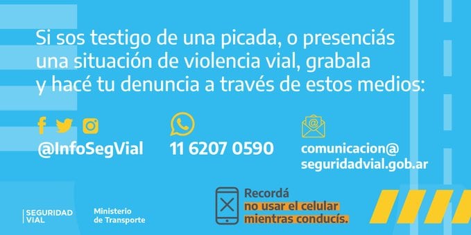 La ANSV insistió con las denuncias de estos casos. Foto: Twitter/@InfoSegVial