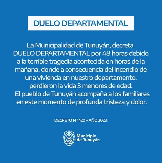 La municipalidad de Tunuyán decretó dos días de duelo por la muerte de los tres hermanitos.