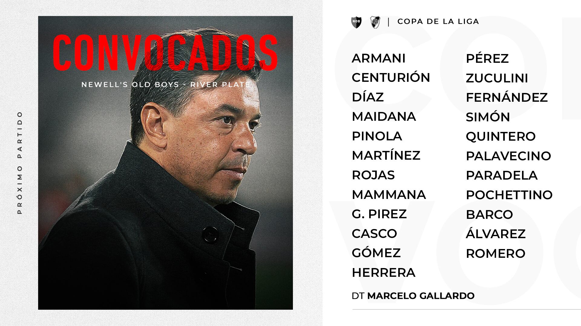 Los jugadores de River Plate convocados por Marcelo Gallardo para enfrentar el próximo domingo a Newell's. / Gentileza.