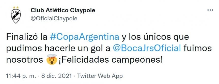 El ocurrente twitter del Club Atlético Claypole. / Gentileza.