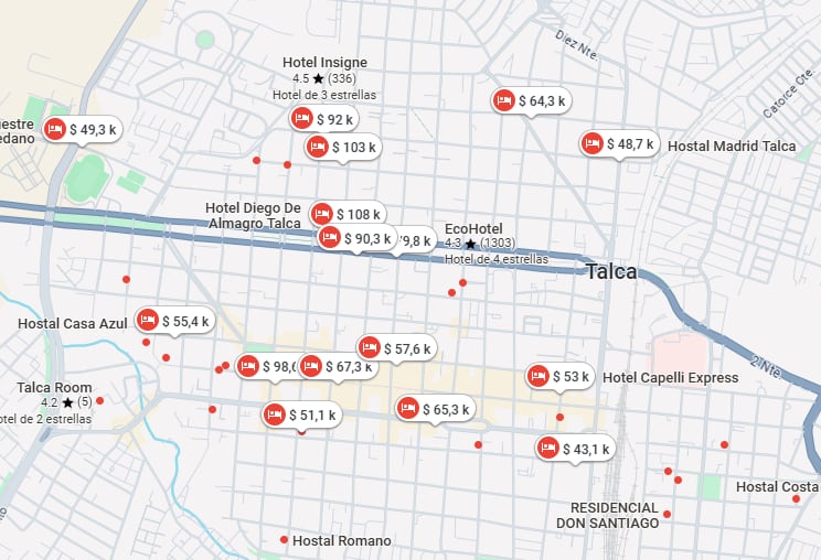 Cuenta con gran cantidad de lugares de hospedaje de diferentes categorías y una importante oferta gastronómica | Google Maps