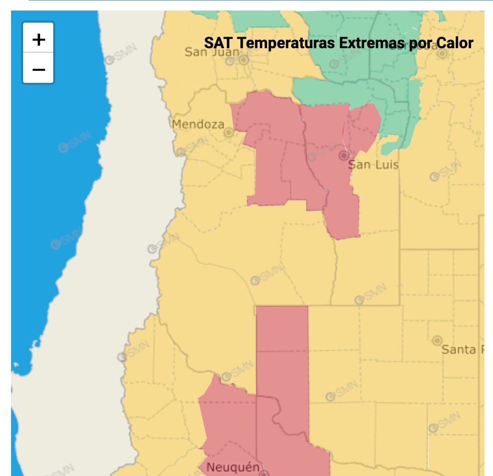 Alerta por calor intenso y tormentas fuertes en Mendoza para este martes 7 de enero. Fuente: SMN