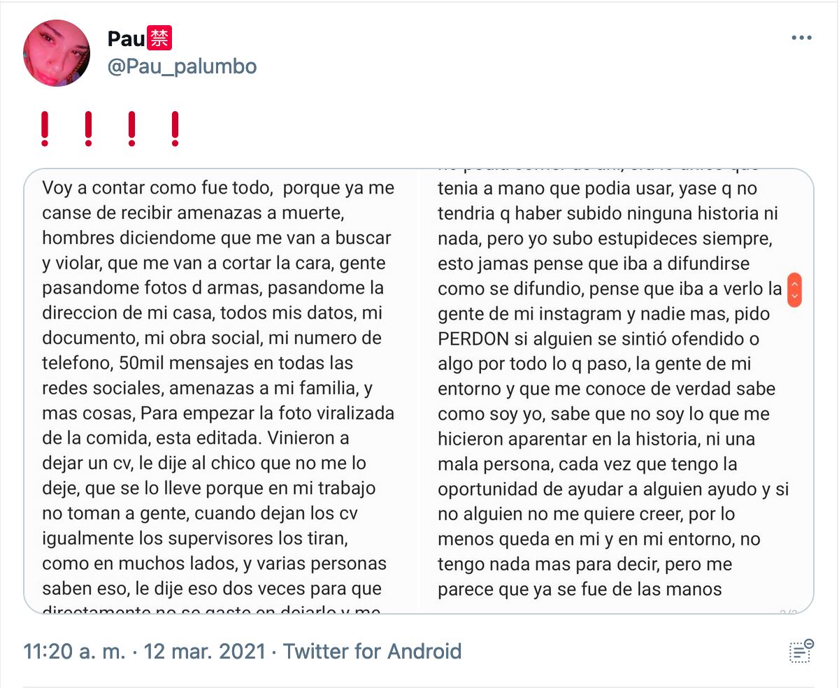 Polémica por una joven que se burló de redes al compartir cómo usaba el CV de una persona como plato para su comida.