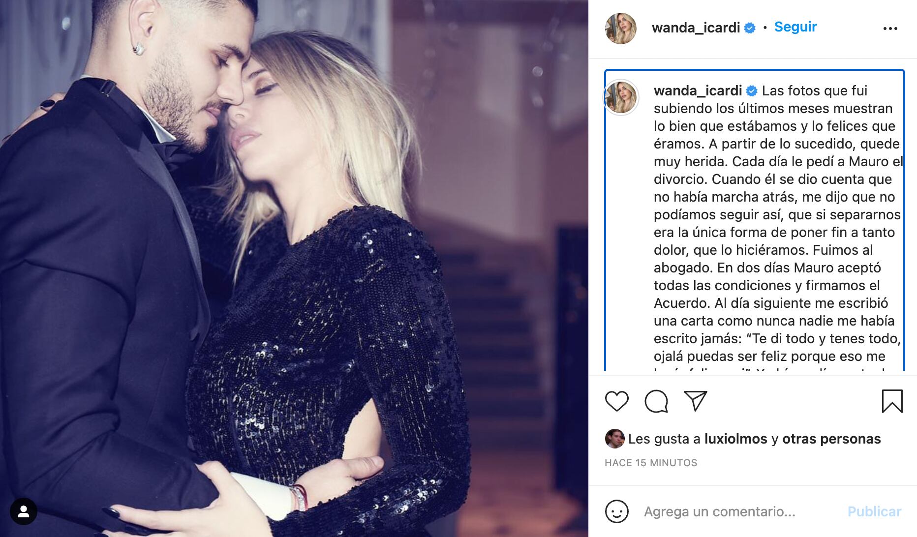 El posteo de Wanda en Instagram