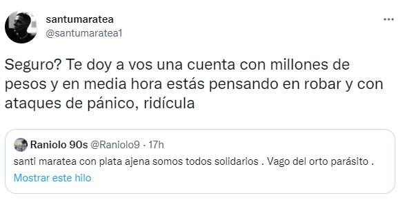 Maratea explotó contra un usuario de Twitter