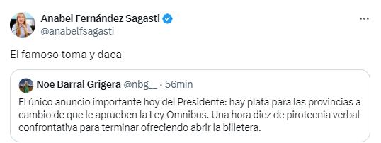 La senadora nacional Anabel Fernández Sagasti salió con los tapones de punta contra Javier Milei.