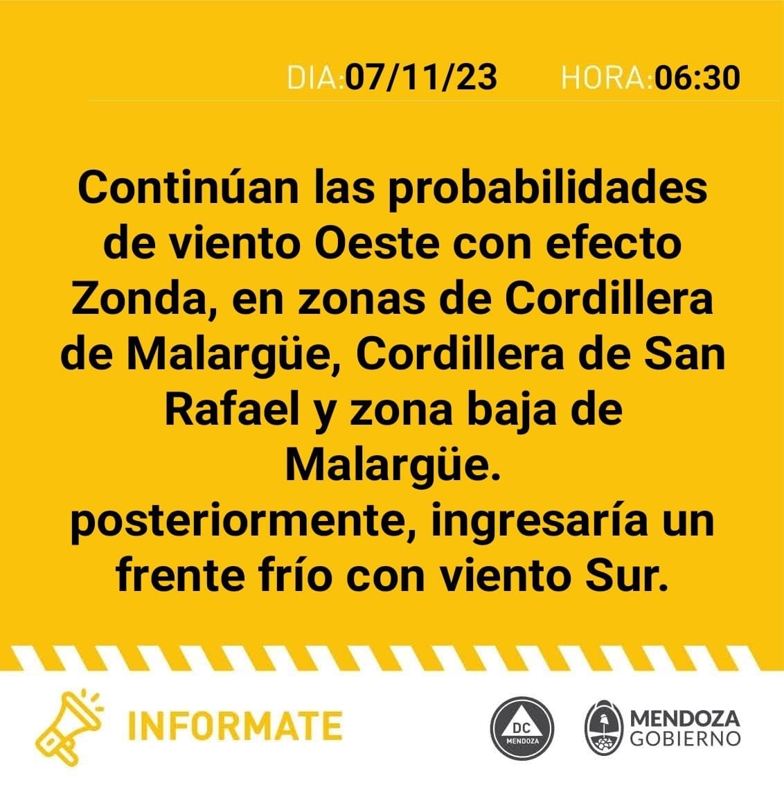 Alerta por efecto Zonda en Mendoza (Defensa Civil)