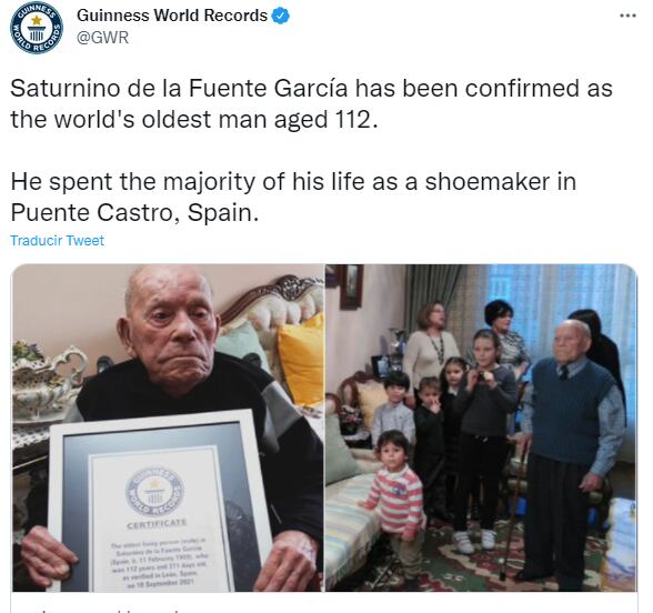 El libro récord de los Guinness lo reconoció como al hombre vivo más longevo del mundo.