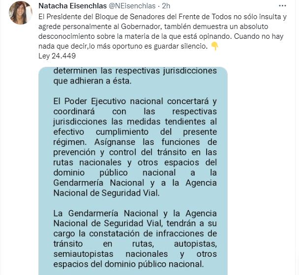 La senadora radical Natacha Eisenchlas salió a criticar a Ilardo.