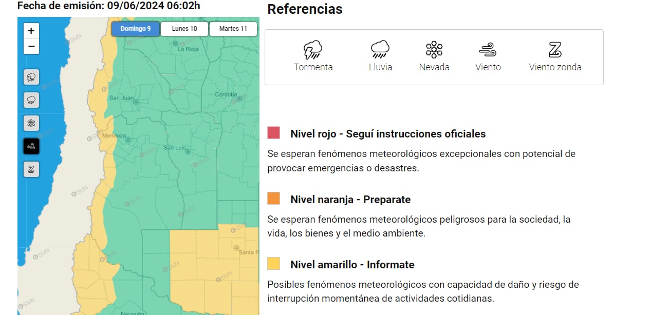 Alerta amarilla del SMN