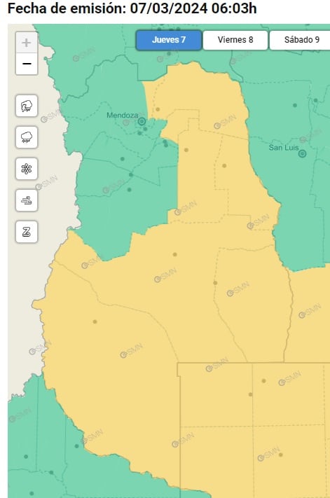 Alerta amarilla por tormentas y Zonda en Mendoza (SMN)