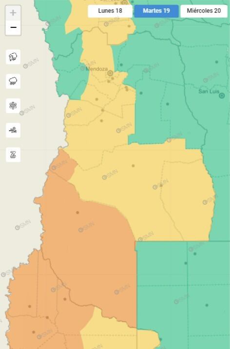 Este martes rige alerta naranja y amarilla por “viento zonda” en Mendoza.