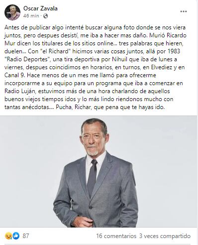 Oscar Zavala se mostró muy triste por la perdida de Ricardo