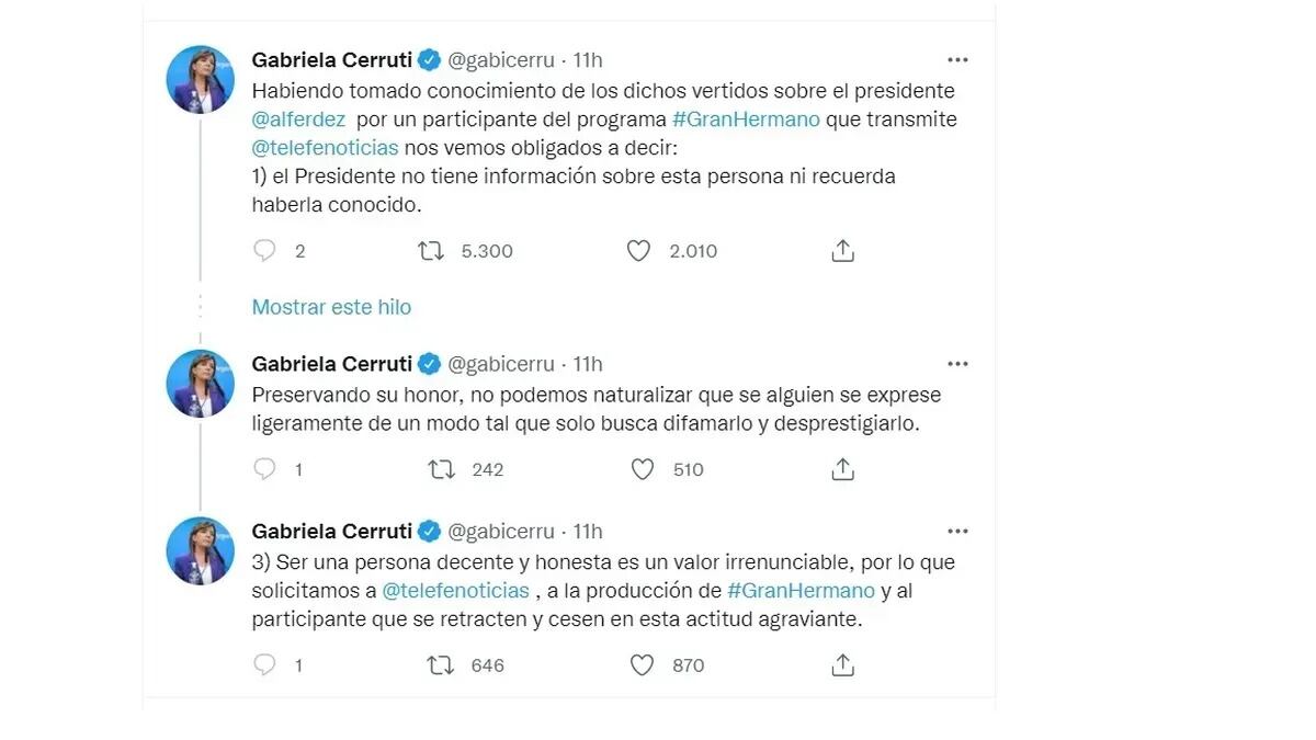 Diego Brancatelli cruzó a  Gabriela Cerruti tras sus mensajes sobre Alfa de Gran Hermano 2022.