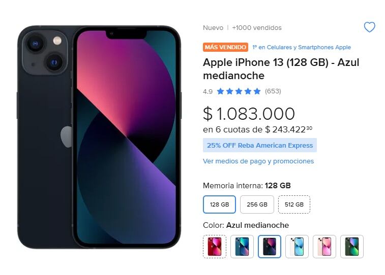 En nuestro país el mismo de teléfono se encuentra en la tienda de Mercado Libre a un precio de $1.083.000 argentinos.