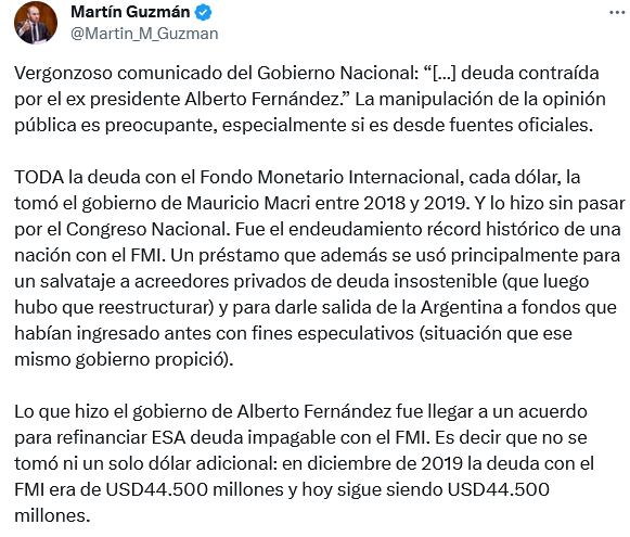 Martín Guzmán y Alberto Fernández criticaron el comunicado del Gobierno nacional sobre el acuerdo con el FMI.