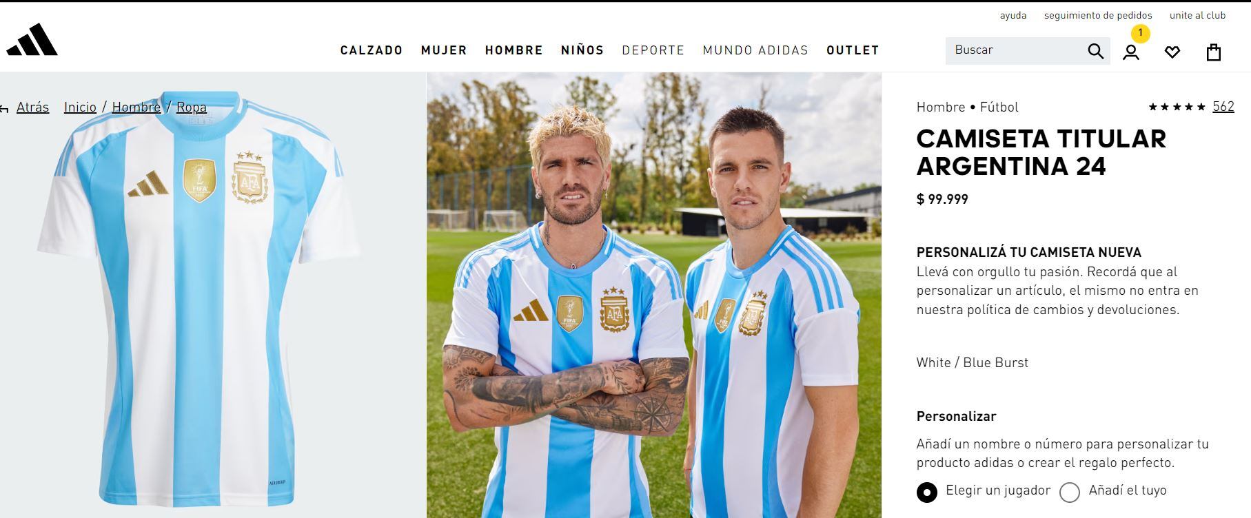 Esto sale en Argentina la casaca original de la Selección.