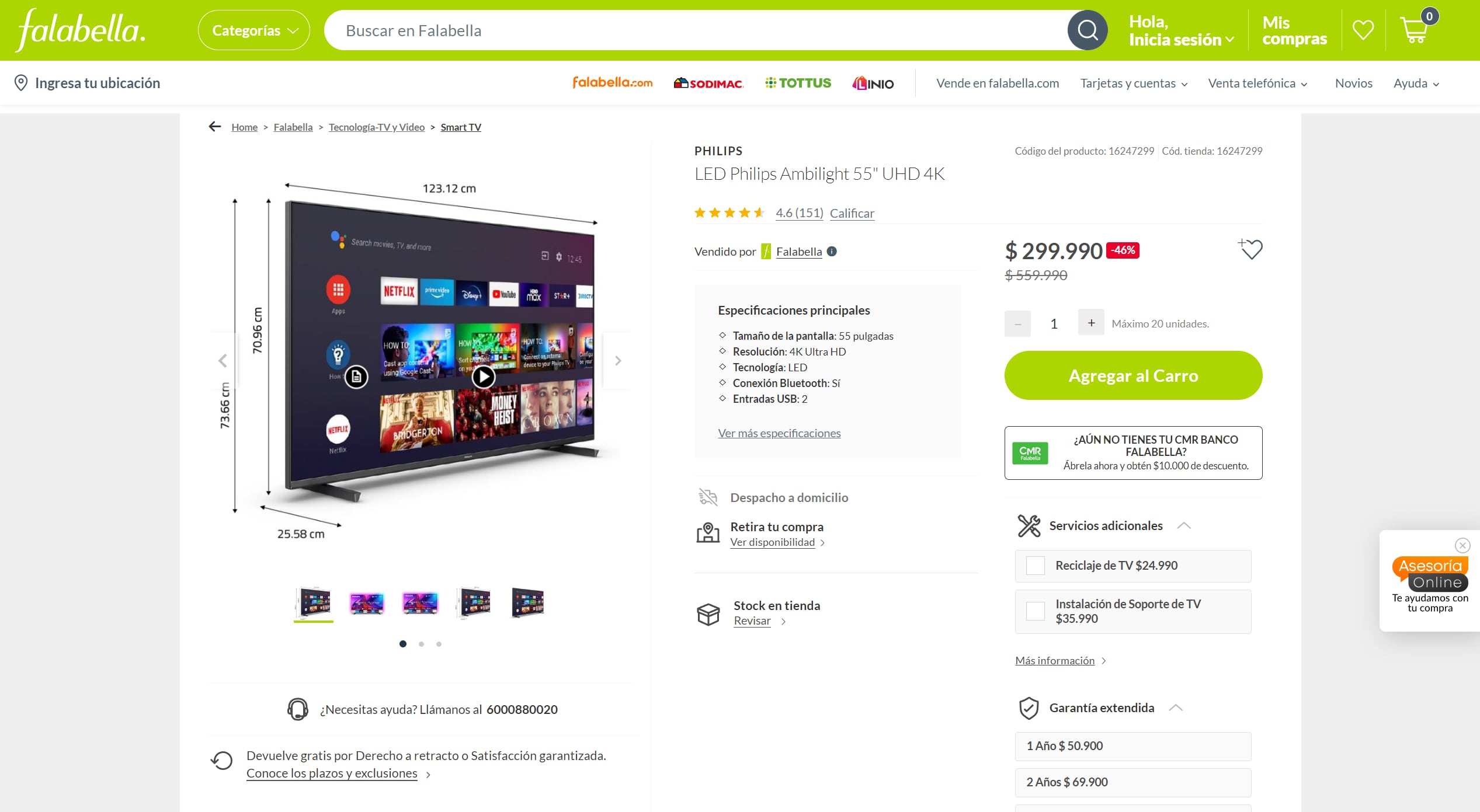 LED 4K 55", precio Chile.