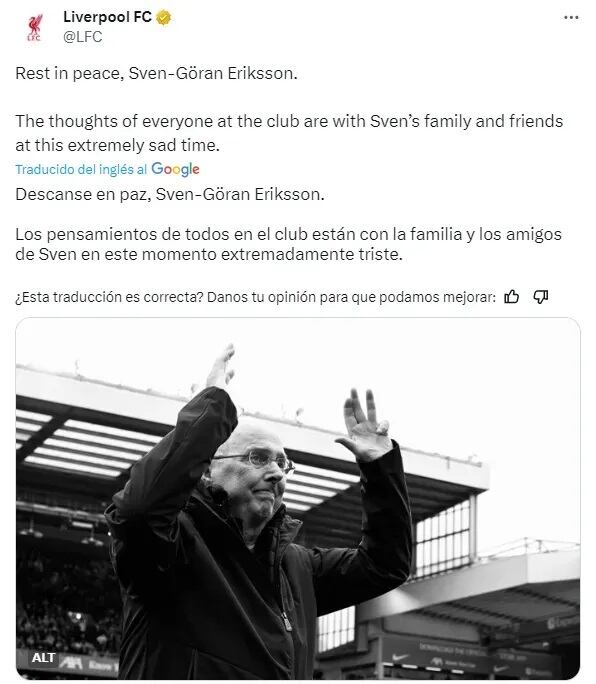 Sven-Goran Eriksson murió este lunes 26 de agosto a causa de un cáncer de páncreas.