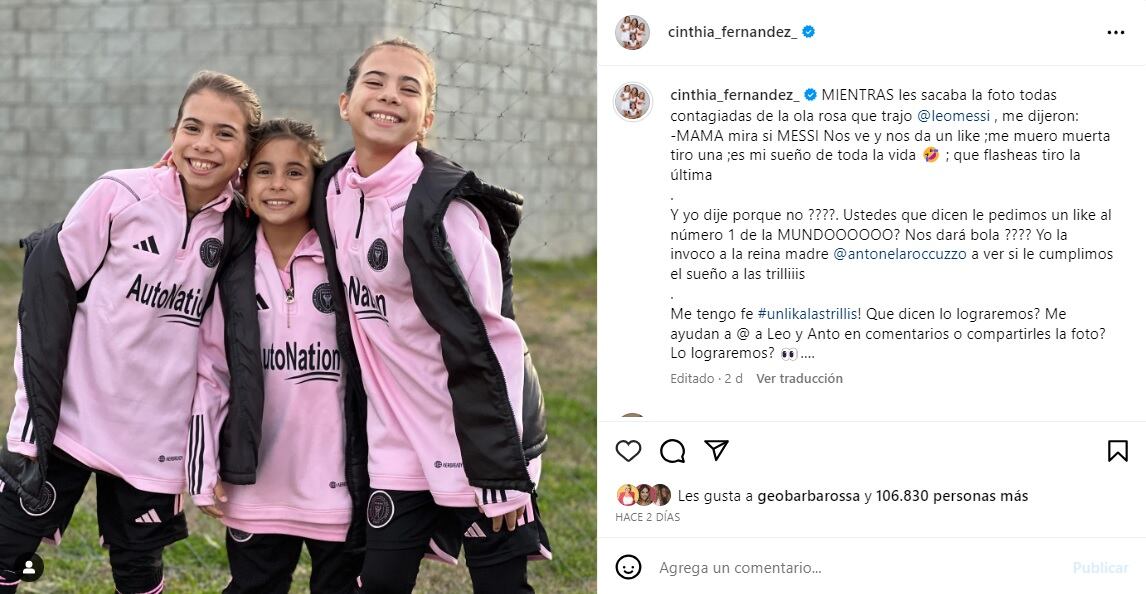 La emoción de una de las hijas de Cinthia Fernández al ver un “like” de Antonella Roccuzzo.