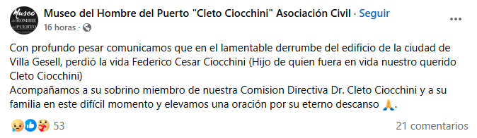 El comunicado del Museo del Hombre del Puerto "Cleto Ciocchini". Foto: captura.