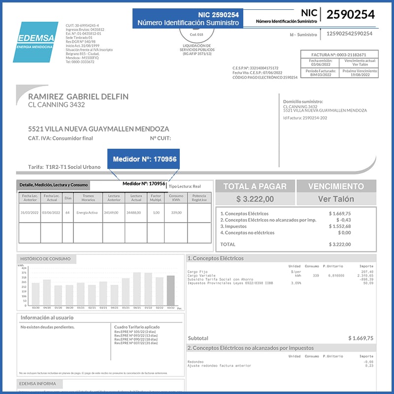 Modelo de factura de luz, en dónde encontrar los datos para solicitar el subsidio