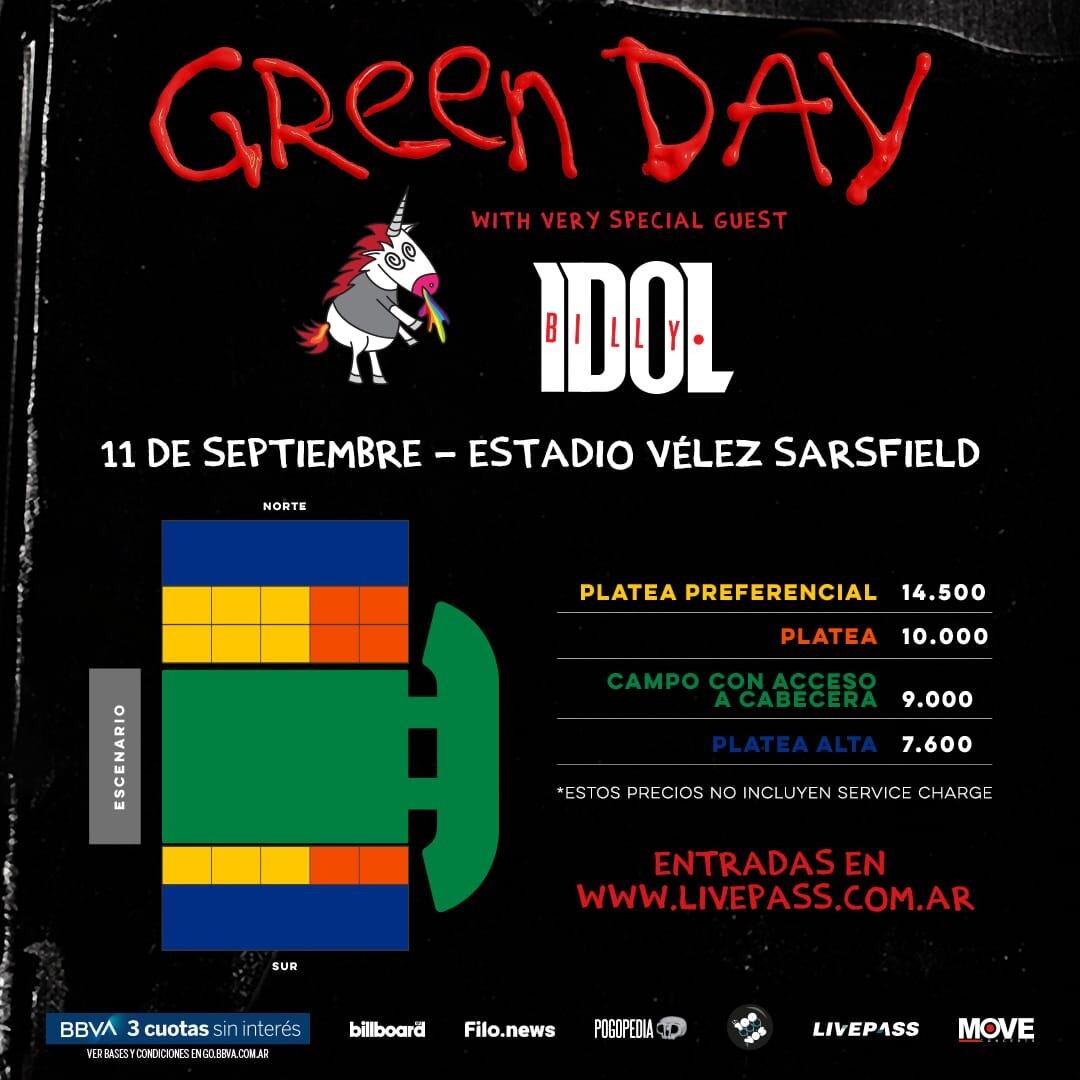 Green Day en Argentina 2022: precios de las entradas en Vélez