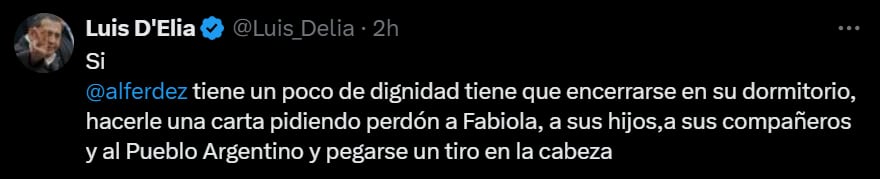 Posteo de Luis D’Elía contra Alberto Fernández. Captura: X