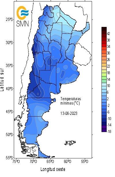 Temperaturas mínimas de hoy (°C) (SMN)