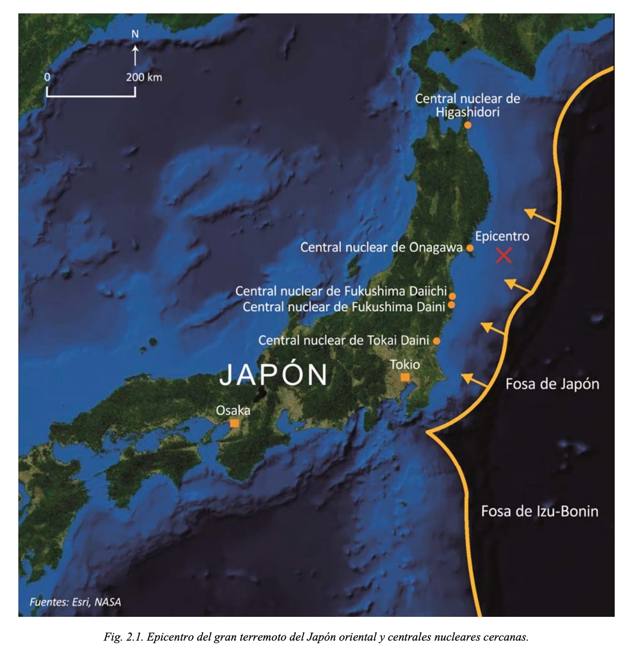 Fig. 1. Epicentro del gran terremoto del Japón oriental y centrales nucleares cercanas.