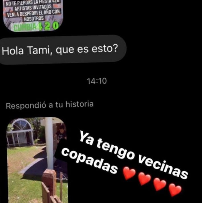 Parte del chat de Tamara Báez y sus nuevas vecinas