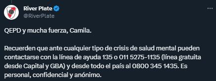 El mensaje de River a la hermana del hincha fallecido