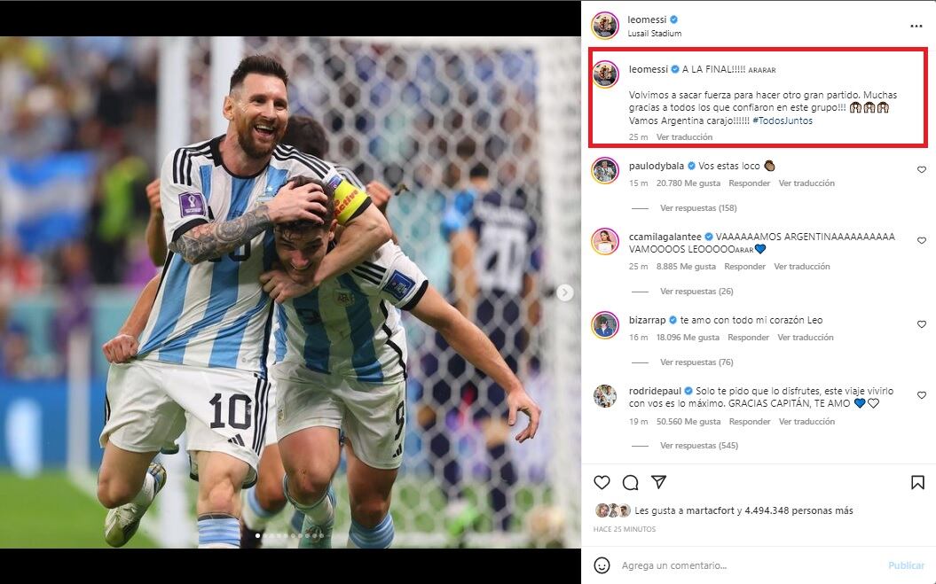 El posteo de Leo Messi por el pase a la final de la Selección Argentina emocionó a todos.