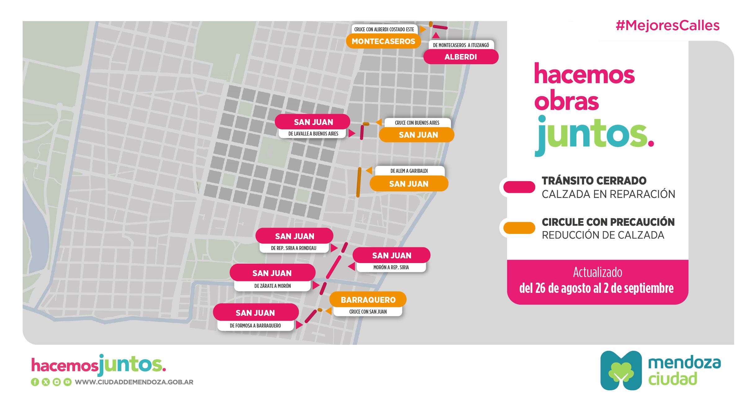 La Ciudad actualiza los cortes de tránsito por obras de Aysam