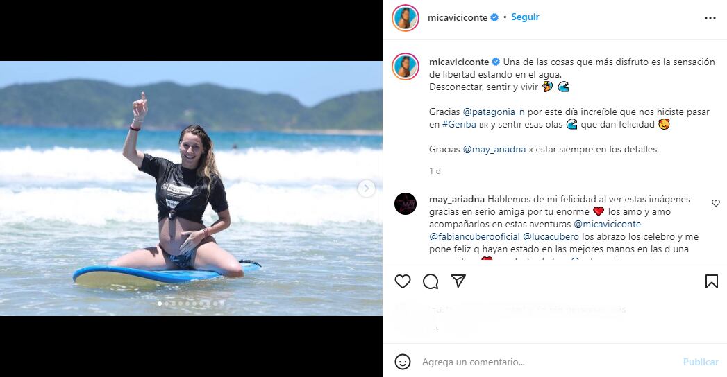 Mica Viciconte practicó Surf