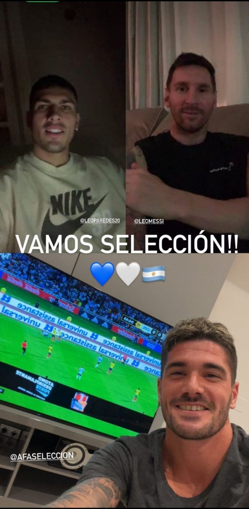 Pardes, Messi y de Paul, videollamada y aliento a la Selección Argentina.