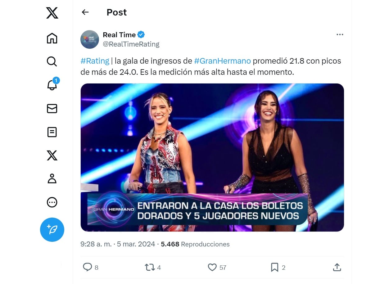 Masivos ingresos en la casa de Gran Hermano. Captura de pantalla.